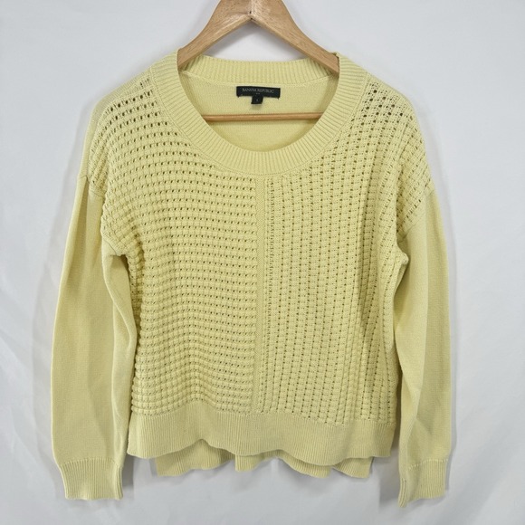 Banana Republic Sweaters - Chunky Knit Butter Yellow Sweater Womans L Minimalist Fisherman Coastal Luxury